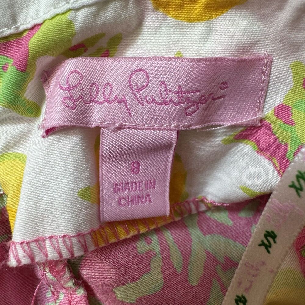Lilly Pulitzer Halter Dress Girls 8 Floral Daisies Crochet Hotty Pink Resort - Picture 9 of 11